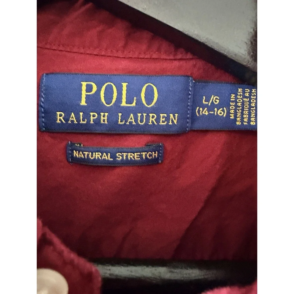 Boys Polo Ralph Lauren Red Natural Stretch Button Down Shirt Size L 14-16